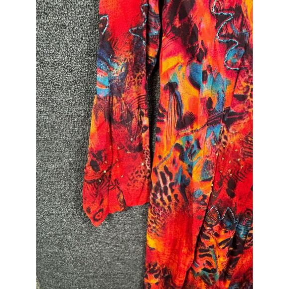 VTG Chico's Sheer Long Tunic Top Womens Size 0 US S Red Button Harvest Fall - Picture 5 of 9